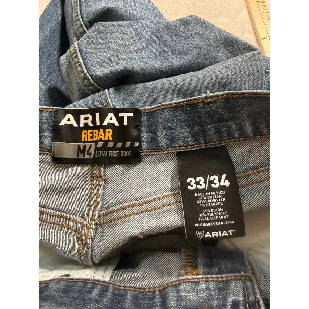 Ariat Rebar M4 Mens Blue Denim Low Rise Boot Cut Work Jeans 33x32 Medium Wash‎